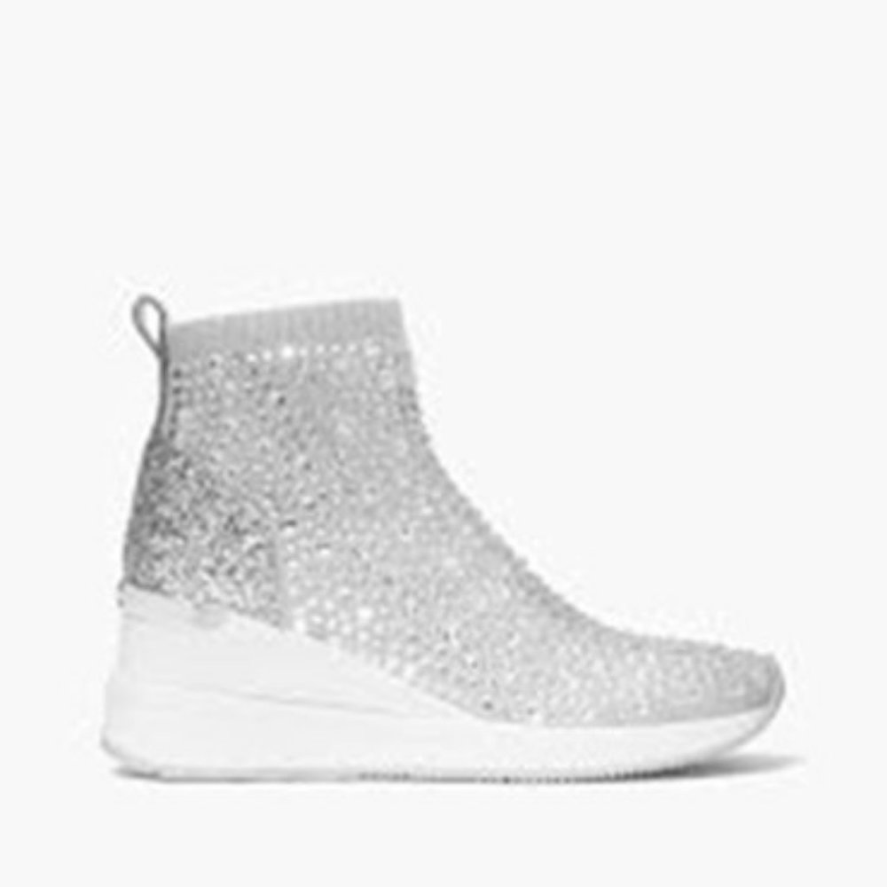 MICHAEL MICHAEL KORS Skyler Silver Embellished Booties, Sz 9-NIB!!!